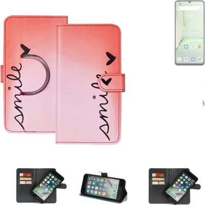 Produktbild von K-S-Trade Schutzhülle Handyhülle kompatibel mit UMIDIGI G9C Hülle cover bookstyle Etui ''smile'' rot Standfunktion Kameraschutz (1Stk)