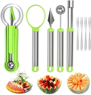 Produktbild von NTHProducts – Set für Obst – Multifunktional – Edelstahl – Melonenschneider – Perfekt für Wassermelonen – Ideal für Küche und Feiern