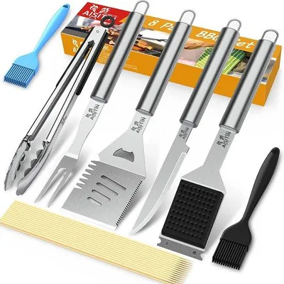 Productafbeelding van Famanu grillset, 8-delig - Hoogwaardige grillaccessoires van roestvrij staal