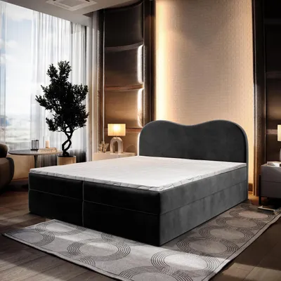 Produktbild von Masseno Boxspringbett FLUVIA M 160x200 cm Komplett-Set mit Bonell Matratze und Topper, Polsterbett mit Bettkästen -Schwarz, MONOLITH 95