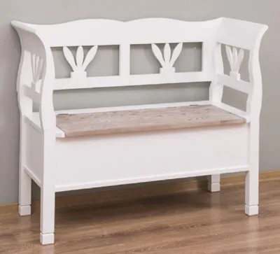 Zdjęcie produktu dla Ławka w stylu rustykalnym Casa Padrino biały / kolory naturalne 117 x 48 x h. 92 cm - Ławka z litego drewna z miejscem do przechowywania - Meble z litego drewna - Meble w stylu rustykalnym - Meble w stylu rustykalnym