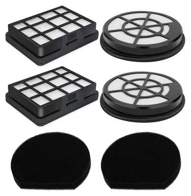 A set of vacuum cleaner filters arranged on a white background.
