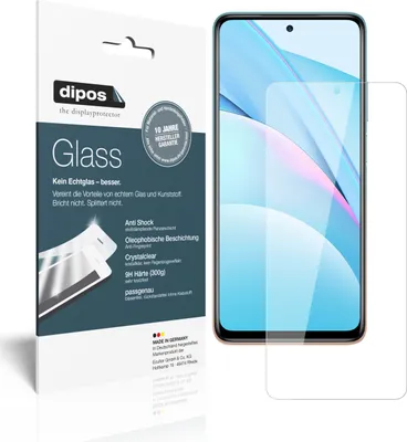 A product package for a screen protector is shown next to a smartphone with the screen protector applied.