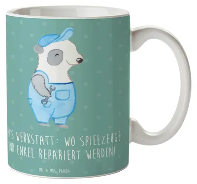 Produktbild von Mr. & Mrs. Panda Kaffeetasse Großeltern Werkstatt - Meeresbrise - Geschenk, herzerwärmende Sprüche, Generationen, Reparatur, Enkelkinder, Tasse, Becher, Verwandte, Pott