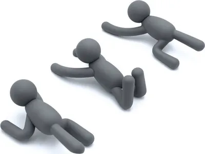 Three gray, stylized human figures in different poses on a white background.