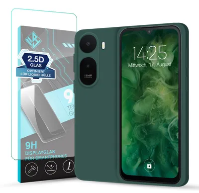Produktbild von Hülle für Xiaomi Redmi A7 Pro mit 9H Displayglas Displayschutz Case Cover Bumper Smartphone Softgrip Schutzhülle Farbe: Grün