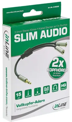 Immagine prodotto di InLine® S-99250 Cavo audio sottile a Y da jack 3,5 mm ST a 2x jack BU, 0,15 m