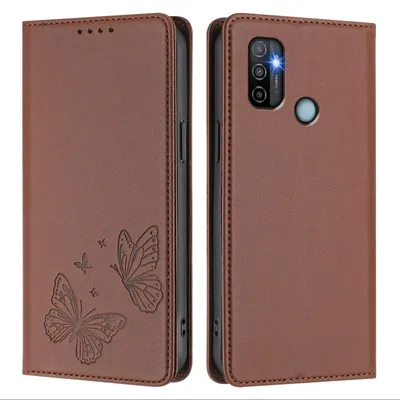 Image de Étui en cuir pour Oppo A11s/A32/A53 4G/A53s 4G/A32 2020, motif papillon, étui portefeuille à rabat avec support, marron