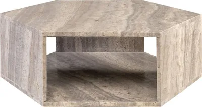 Produktbild von Casa Padrino Luxus Couchtisch Grau 91 x 79 x H. 30 cm - 6 Eckiger Travertin Naturstein Wohnzimmertisch - Wohnzimmer Möbel - Travertin Möbel - Luxus Möbel - Luxus Einrichtung