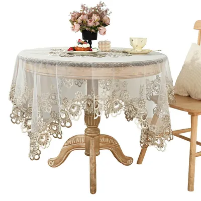 Produktbild von Spitzentischdecke quadratisch 130x130 cm bestickt transparent Vintage Dekoration