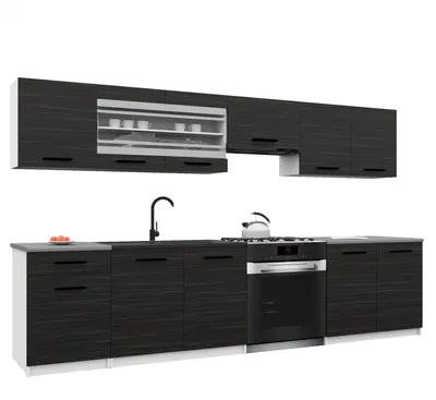 Obrázok produktu pre Belini Moderná kuchynská linka ITALIA 4 – kuchynský nábytok 260 cm, ebenové drevo – vstavaná kuchyňa so závesnými skrinkami, spodnými skrinkami a pracovnými doskami