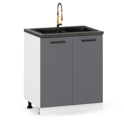 Produktbild von ULWEHOME | Spülenunterschrank 80 cm Anthrazit, Küchenunterschrank Grafit mit 2 Türen, Spülenschrank für Küche ohne Spüle und Arbeitsplatte
