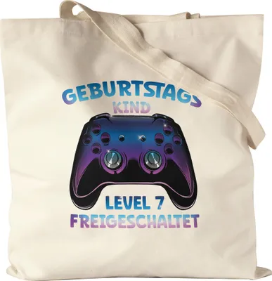 Produktbild von Geburtstagskind Level 7 Freigeschaltet Jutebeutel Stoffbeutel Happy Birthday Geburtstag Alles Gute Controller Konsole Gamer