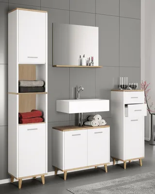 Produktbild von VCM 4-tlg. Badmöbelset | Badmöbel | Set aus Unterschrank, Midischrank, Hochschrank und Spiegel | Badezimmermöbel - Landos