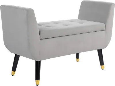 Obrázok produktu pre Zitbank – Úložná lavica – Čalúnená lavica – Truhla-lavica – Sedacia lavica – Svetlosivá – Zamatový polyester