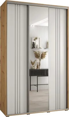 Produktbild von MEBLE KRYSPOL Cannes 7 Schrank mit 3 Schiebetüren - 205,2x160x45 cm - Artisan Weiß Silber
