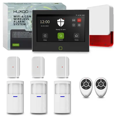 Produktbild von HUXGO Alarmanlage WLAN GSM 4G HXA700 mit Sirene 3x PIR 3x Türkontakt