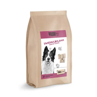 A bag of dog food with a picture of a dog on the front.