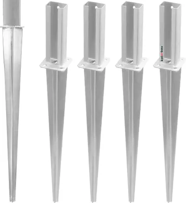 Produktbild von KOTARBAU® 4er Set Pfostenträger für Zaunpfosten 60x40 mm Feuerverzintkt Stahl Einschlaghülse Bodenhülse Doppelstabmattenzaun für Pfosten 60x40 mm Einschlaghülsen Einschlagbodenhülse Pfostenschuhe