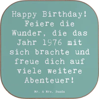 Produktbild von Mr. & Mrs. Panda unterleger Spruch 1976 Geburtstag - Meeresbrise - Geschenk, weinuntersetzer, Jahrgang, Tischschoner, Untersetzer Tasse, Alter, unvergessliche Zeiten