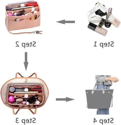 Produktbild von Beige Reise-Tasche mit Schnalle und Schlüsselhaken - Multi-Fach-Design für unterwegs - Handtaschen-Organizer - tragbare Tote-Bag-Organizer