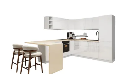 Produktbild von Winkelküche 240 x 280 cm Eckküche Einbauküche ohne Arbeitsplatte Küchenblock Ohne E-Geräten , Aspen KA11-M280 , Weiß/Hochglanz