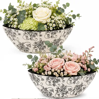 Produktbild von Blumenvase 2er Set Tischvase Tischdeko Hochzeit Keramikvasen Vase Silber Weiß