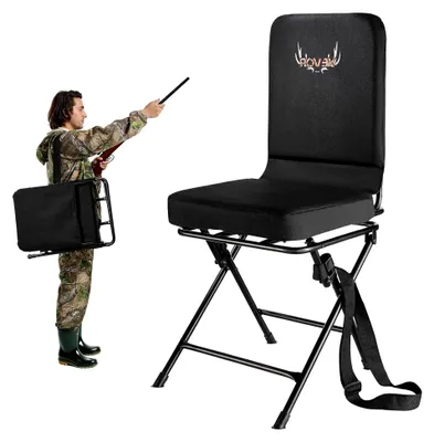 Produktbild von Faltstuhl Campingstuhl Anglerstuhl mit Rückenlehne und verstellbarem Schultergurt, klappbar, Gartenstuhl (136 kg belastbar), 360° geräuschlos drehbar, für Picknick, Garten, Outdoor, Schwarz