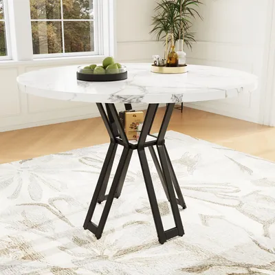 Immagine prodotto di Tavolo da pranzo - Tavolo rotondo dal design moderno, in metallo, dimensioni 100x100x76 cm, ideale per la sala da pranzo o l'ufficio