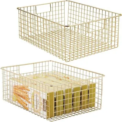 Produktbild von Famanu Aufbewahrungskorb aus Metall – flexible Aufbewahrungslösung für Küche und Vorratsraum – Set von 2 – Messingfarben