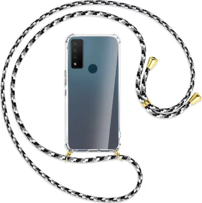 Produktbild von Handykette Backcover-Schutzhülle mit Band (Metall goldfarben) für TCL 20 R 5G - schwarz/grau/weiß