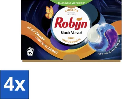 Produktbild von Robijn - 3-in-1 Black Velvet - Waschkapseln - 15 Wäschen - Vorteilspack - 4 Stücke