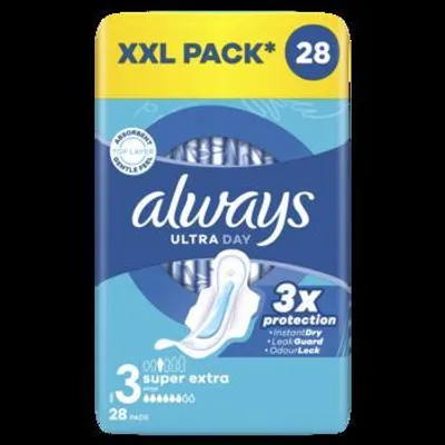 Zdjęcie produktu dla Podpaski Always Ultra Super Extra Rozmiar 3, 28 Sztuk