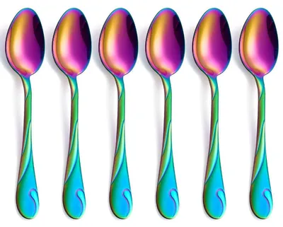 Immagine prodotto di Set di cucchiai in acciaio inossidabile, motivo arcobaleno, 6 pezzi, 19,3 cm