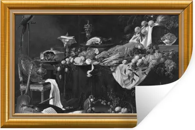 Obrázok produktu pre MuchoWow® Nálepka na stenu - Zátišie - maliar - rám - zlatý - 90x60cm - Samolepiaca a polohovateľná