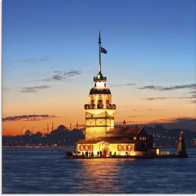 Produktbild von ARTland Glasbild Istanbul Leanderturm Größe: 50x50 cm