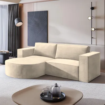 Produktbild von Masseno Ecksofa SORELA M L-S mit Schlaffunktion L-Form, Sofa mit Bettkasten, Wohnzimmersofa, Couch, Soffa, Bettsofa, Couchgarnitur- Creme, MONOLITH 04
