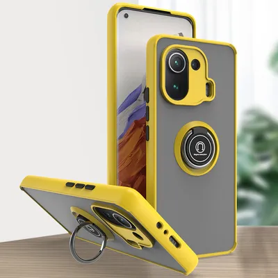 Produktbild von Xiaomi Mi 11 Pro Hülle, Ring Halter Ständer Matte Transluzent TPU Rahmen Stoßfest Schutzhülle für Xiaomi Mi 11 Pro Gelb