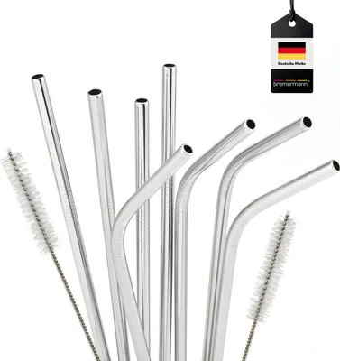 Produktbild von bremermann 8er Edelstahl-Trinkhalme, 21,5 cm Länge, wiederverwendbar, gerade und