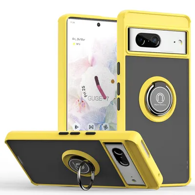 Obrázek produktu pro Pouzdro pro Google Pixel 7 matné průsvitné TPU pouzdro s prstencovým držákem a stojánkem Žluť