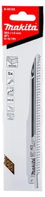 Produktbild von Makita B-05153, Säbelsägeblatt, MDF-Platten, Kunststoff, Holz, Hartstahl (HCS), Schwarz, Grau, 18 cm, 6 - 10