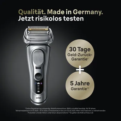 Produktbild von Braun Series 9 Pro+ 9667CC, Folienschaber, Silber, Edelstahl, Tasten, LED, Wechselstrom/Batterie