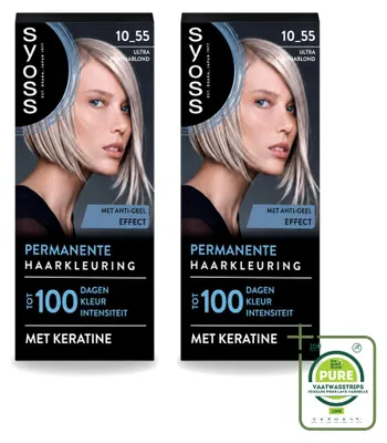 Obrázek produktu pro 2 x Trvalá barva na vlasy SYOSS 10-55 Ultra platinová blond – velká balení – 2 kusy