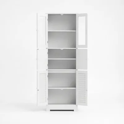 Productafbeelding van Badkamerkast - Vrijstaand hoge kast - Glazen deuren - Verstelbare legplanken - Hout - Wit - Minder dan 60 cm