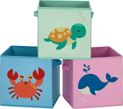 Productafbeelding van Opbergdozen set van 3 - Speelgoedmanden opvouwbaar met handvatten - Stof - 30 x 30 x 30 cm