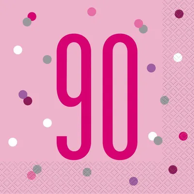 Produktbild von 16 Servietten rosa & silber Zahl 90