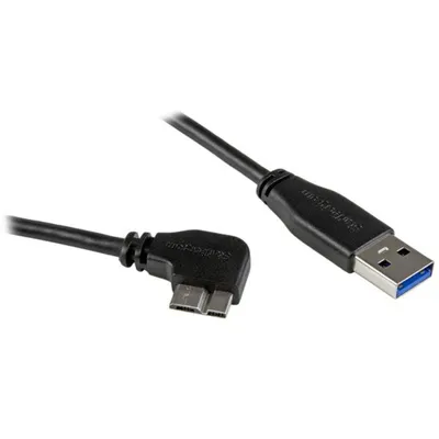 Produktbild von StarTech.com 50cm Slim Micro USB 3.0 Kabel rechtsgewinkelt, 0,5 m, USB A, Micro-USB B, USB 3.2 Gen 1 (3.1 Gen 1), 5 Gbit/s, Schwarz