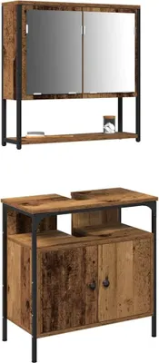 Produktbild von vidaXL Badezimmermöbel-Set mit Regal mit Tür 2 pcs Braun Holzwerkstoff