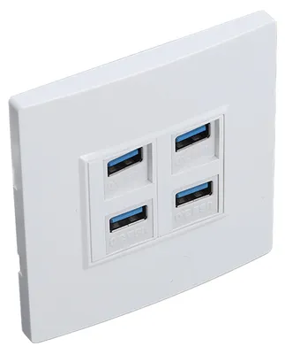 Image de Prise murale Ethernet à 4 ports avec USB 3.0 (5 Gbps), communication bidirectionnelle, panneau Ethernet, 86 x 86 mm