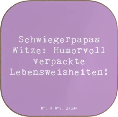 Produktbild von Mr. & Mrs. Panda Tischuntersetzer Spruch Schwiegerpapa Witze - Lavendeltraum - Geschenk, weinuntersetzer, Tischschoner, Coaster, Schwiegervater, Humor, Familie